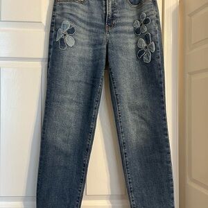 Old Navy Blue Straight Leg Jeans with Floral Detail